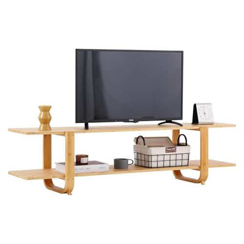 Welnow 2 Tiers Wood TV Stand for 65 Inch Flat Screen Media Console
