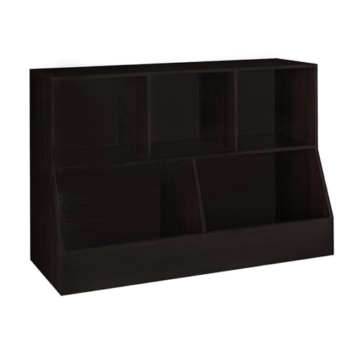 DINZI LVJ 2-Tier Toy Storage Organizer with Bookshelf, 43.3" Espresso Kids Cubby Cabinet