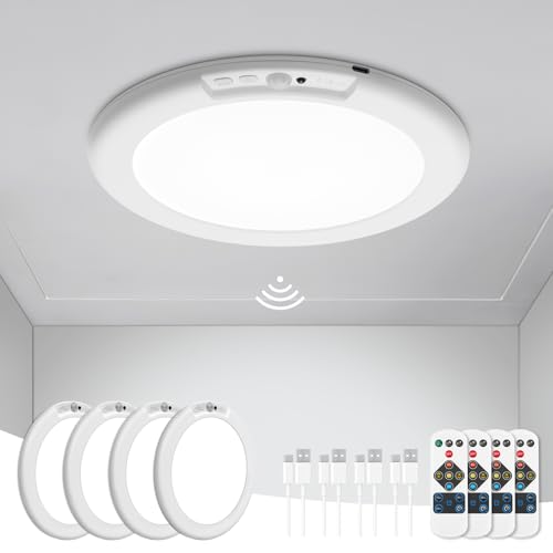Wowatt 4 Pack Rechargeable Ceiling Lights with Motion Sensor, 3 Color Modes, Remote Control