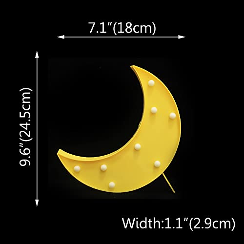 LED Moon Shaped Marquee Signs, Light Up Night Lights Battery Operated Crescent Moon Lamp for Bedroom, Christmas, Birthday Party Decor - Yellow