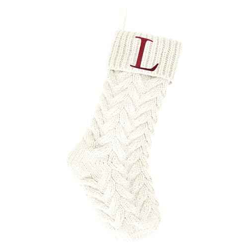 18 Inches Personalized Initial Monogram Christmas Stockings Ivory Family Xmas Stockings for Fireplace and Home Decor,Embroidered Letter L