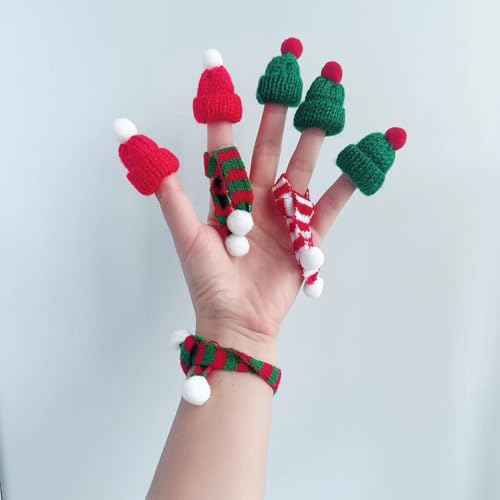 Mini Knit Hat Christmas Scarf Set Mini Santa Hats for Crafts Christmas Decorations Tree Ornaments for DIY Craft Art Snowman Doll Winter Wine Bottle Gifts 40PCS(Red&Green)
