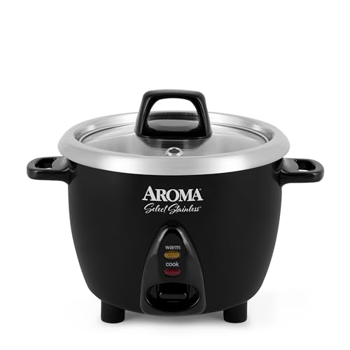 Aroma Select Stainless Steel 3-Cup Rice Cooker - Black