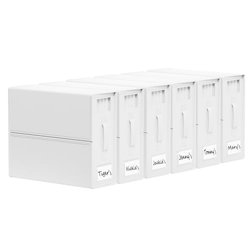 SUOCO 6 Pack Bed Sheet Organizers & Storage Boxes with Labels, Foldable Linen Closet Organizer, White