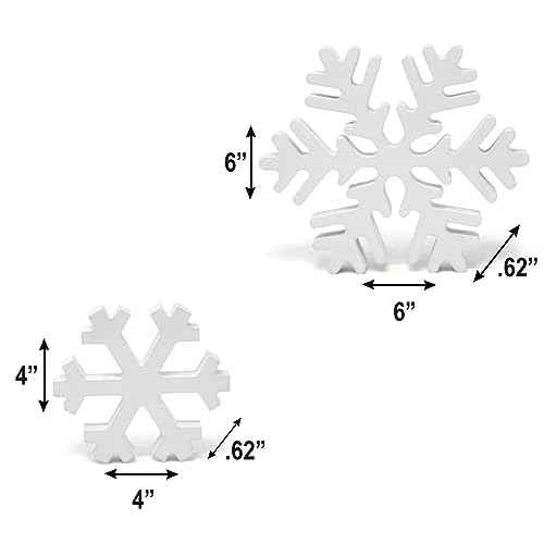 Gift Boutique 4 Christmas Winter Snowflakes Wooden Table Decorations Centerpiece Block Holiday White Snowflake Tiered Tray Tabletop Sign Decor for Office Dining Room Mantle Home Xmas Party Supplies