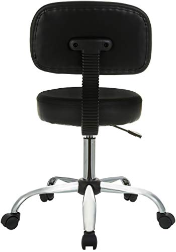 Adjustable Drafting Stool with Back Support and Wheels - Black