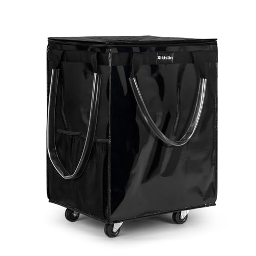 Large Black Reusable Grocery Bag with 5 Wheels Foldable Rolling Tote