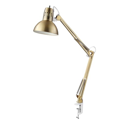Gold 32-Inch Multi-Joint Desk Lamp with Clamp - Matte Brass Finish, Adjustable Swing Arm, Home Office Lighting Variation