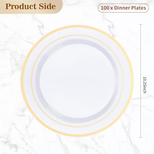 Gold Disposable Plastic Dinner Plates 10.25 Inch - 100 Pcs - BESTVIP
