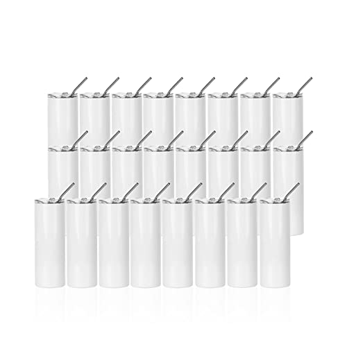 24 Pack Sublimation Tumblers 20 OZ Straight Skinny Stainless Steel Bulk Set