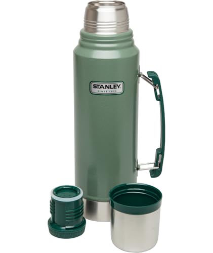 Stanley Vacuum Bottle 1.1 Quart - Wide Mouth Insulated Thermal Flask - Hammertone Green - Leakproof Cup Lid, Keep Drinks Hot or Cold