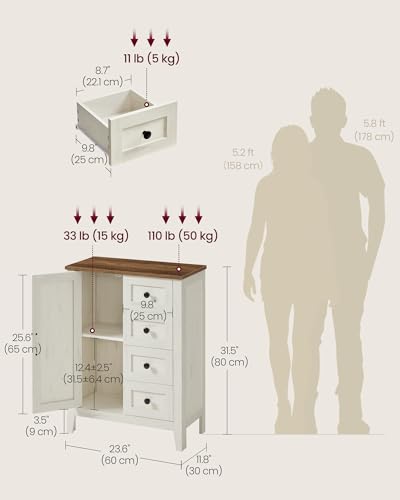 VASAGLE Farmhouse Storage Cabinet with Door, 4 Drawers, Adjustable