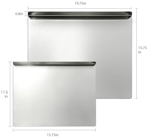 Large Stainless Steel Cutting Boards with Lip - 19.7" x 15.7" & 15.7" x 11.5" - Non-Adhesive Food Prep Mats