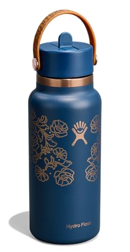 Insulated Stainless Steel Water Bottle 32 Oz with Leakproof Flex Straw Lid - Cold Up to 24H