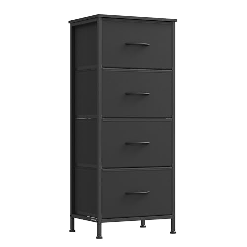 Tall Fabric Dresser with 4 Drawers - Ink Black & Ebony Black, 37.5 Inch