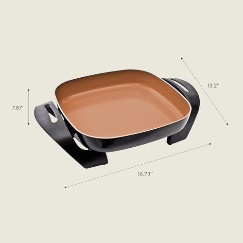 BELLA 12x12 Copper Electric Skillet & Frying Pan with Glass Lid, Non-Toxic
