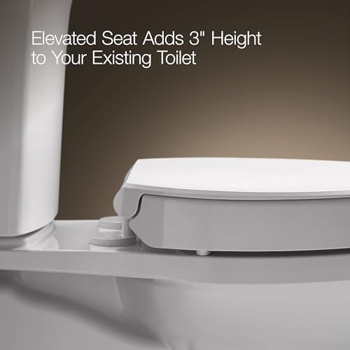 Elevated Soft Close Elongated Toilet Seat - Biscuit, 3-Inch Height, Quiet-Close