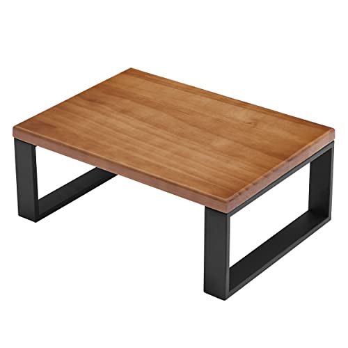 Wooden Step Stool for Bed - Portable Small Stool with Iron Frame - Light Walnut