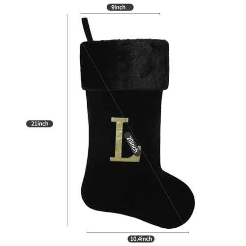 20 Inches Initial Monogram Christmas Stocking Personalized,Deluxe Black Velvet Body with Super Soft Plush Cuff Embroidered Letter,Holiday Season Decor£¨Black-Paw£©