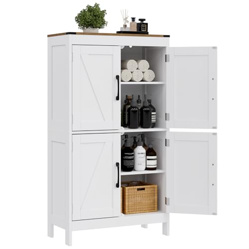 Mufico Bathroom Floor Storage Cabinet 23.63L x 11.8W x 43.3H Inch Farmhouse Style White