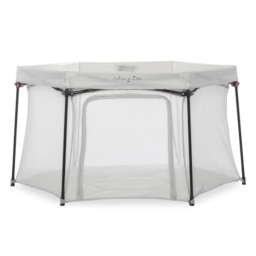 Grey Baby Playpen with Padded Floor - Portable Hexagonal Play Yard for 6-36 Months - Dream On Me Onyx Variation
