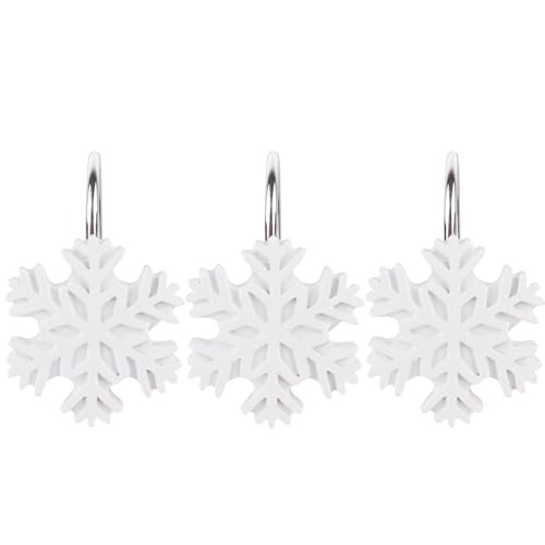 Snowflake Decorative Shower Curtain Hooks, 12-Pack Christmas Winter Decorative Snowflake Shower Hooks for Bathroom Decor Rust Proof Shower Curtain Rings Hangers (Snowflake)