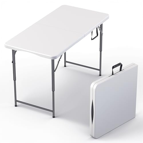 Foldable 4FT Adjustable Height Table - White, Heavy Duty, Portable