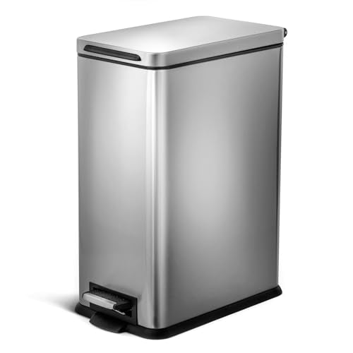 Slim Fit 8 Gallon Kitchen Trash Can - Silver, Soft-Close Lid, Hands-Free Pedal