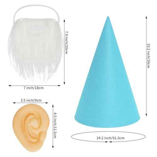 16 Packs Gnome Costume Set 7 Pcs Felt Dwarf Hats 7 Pcs White Fake Beard 2 Pcs Fake Ears for Halloween Christmas Party Cosplay