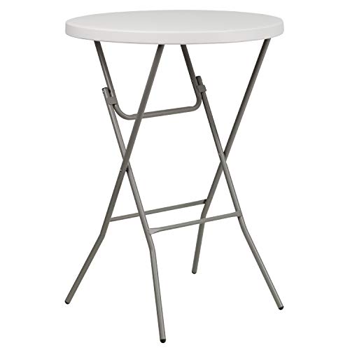 Flash Furniture 2.63 ft Plastic Round Folding Bar Table, Granite White