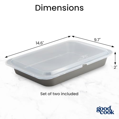 GoodCook 2-Piece Nonstick Steel 13x9 Cake Baking Pans with Lids - Gray