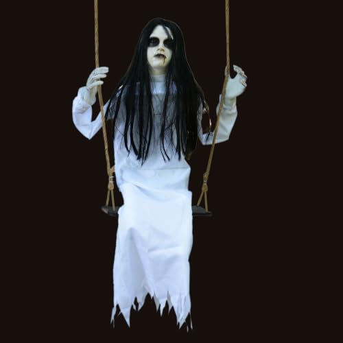 Halloween Hanging Swinging Girl Prop - Creepy White Outdoor & Indoor Decoration