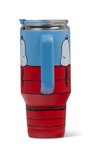 Snoopy Peanuts 32 oz Travel Mug with Doghouse & Woodstock - Leakproof Flip Lid