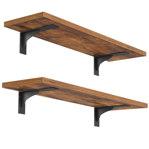 Rustic Brown & Black 15.7-Inch Wall Floating Shelves Set of 2