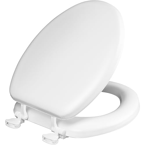 Elongated Padded Toilet Seat - Cushioned Vinyl Comfort, Easy Clean, Secure Hinges - White