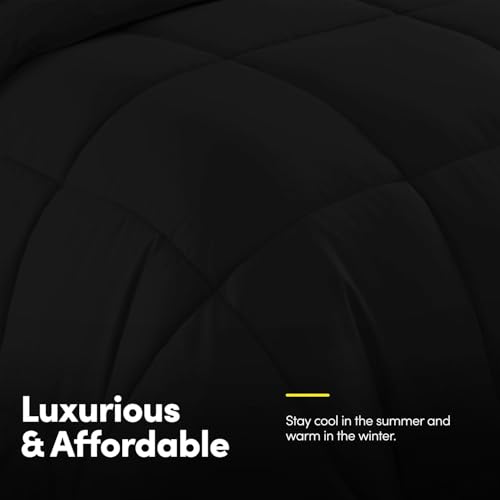 Queen Size Comforter Set with Microfiber Sheets & Pillowcases - Black - 7 Piece