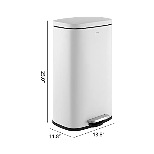 White 8 Gal Step Trash Can with Soft Close Lid - Cotton Finish