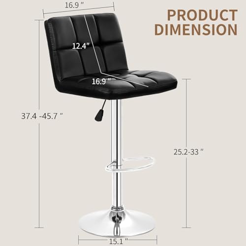 Black Set of 2 Adjustable Bar Stools with Backrest - PU Leather, Swivel & Footrest