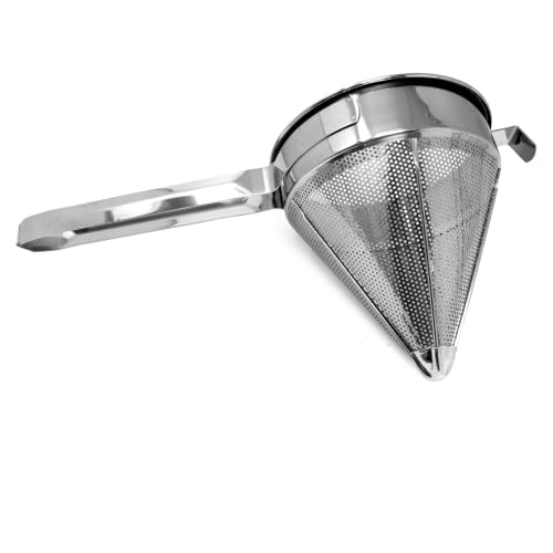 9x7 Inch Stainless Steel Conical Chinois with Stand and Pestle for Straining and Pureeing