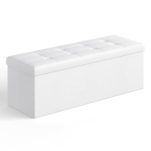 SONGMICS 43.3-Inch Foldable Storage Ottoman Bench White without Flipping Lid