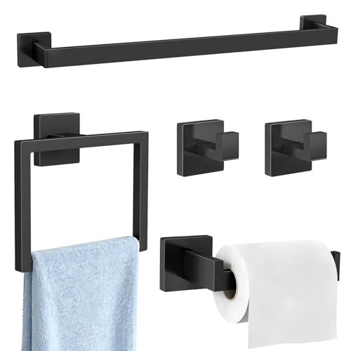 Gypie 5-Piece Bathroom Accessories Set Wall Mounted Black 24 Inch