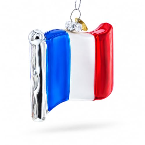 French Flag Glass Christmas Ornament Handcrafted Holiday Decor