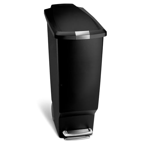 simplehuman 40L / 10.6Gal Slim Kitchen Step Trash Can with Lock, Black Plastic
