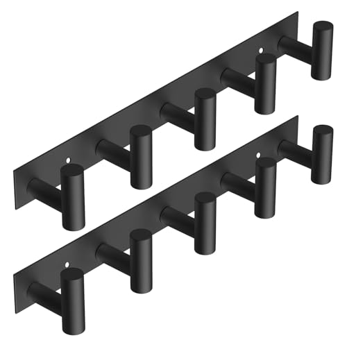 Black Wall Mount Coat and Hat Rack with 5 Hooks - 2 Pack