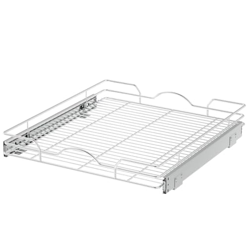 OCG 2 Pack Pull Out Cabinet Organizer 18W x 21D Chrome Finish | Kitchen & Bathroom Shelves