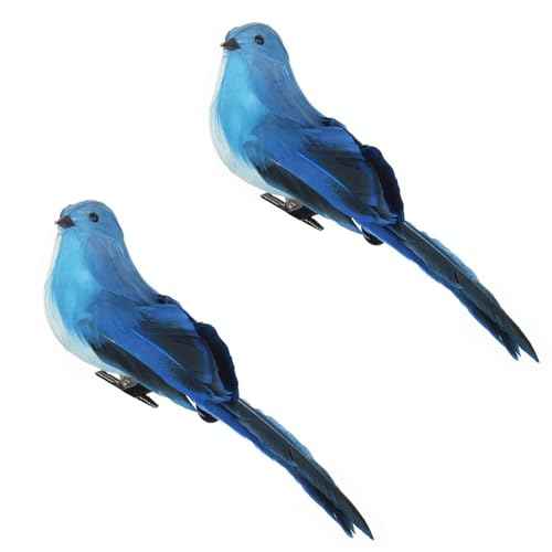 LWINGFLYER 2pcs Blue Birds Christmas Tree Decorations Clip on Ornaments 8-Inch Artificial Simulation Foam Bird Sparrow for Crafts Wedding Decor Party Accessories