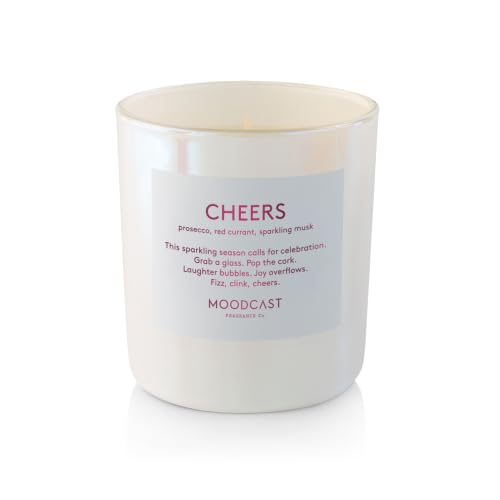 Moodcast Cheers Scented Holiday Candle - 8oz Vegan Winter Candle, Prosecco & Red Currant, Christmas Decor - Cheers / 1