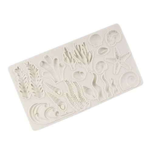 Marine Theme Fondant Molds Seashell Conch Starfish Seaweed Coral Silicone Mold For Cake Decoration Cupcake Topper Sugar Craft Chocolate Candy Gum Paste Polymer Clay