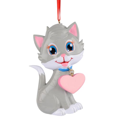 Personalized Cat Christmas Ornament - Custom Pet Memory Gift with Heart Tag