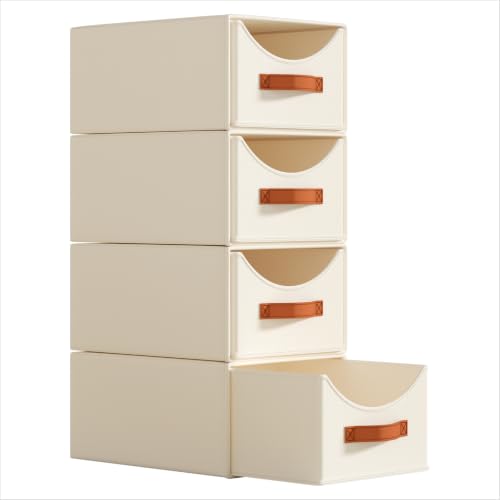 Homsorout Beige Stackable Collapsible Storage Drawers - 13.7 Inch 4 Pack